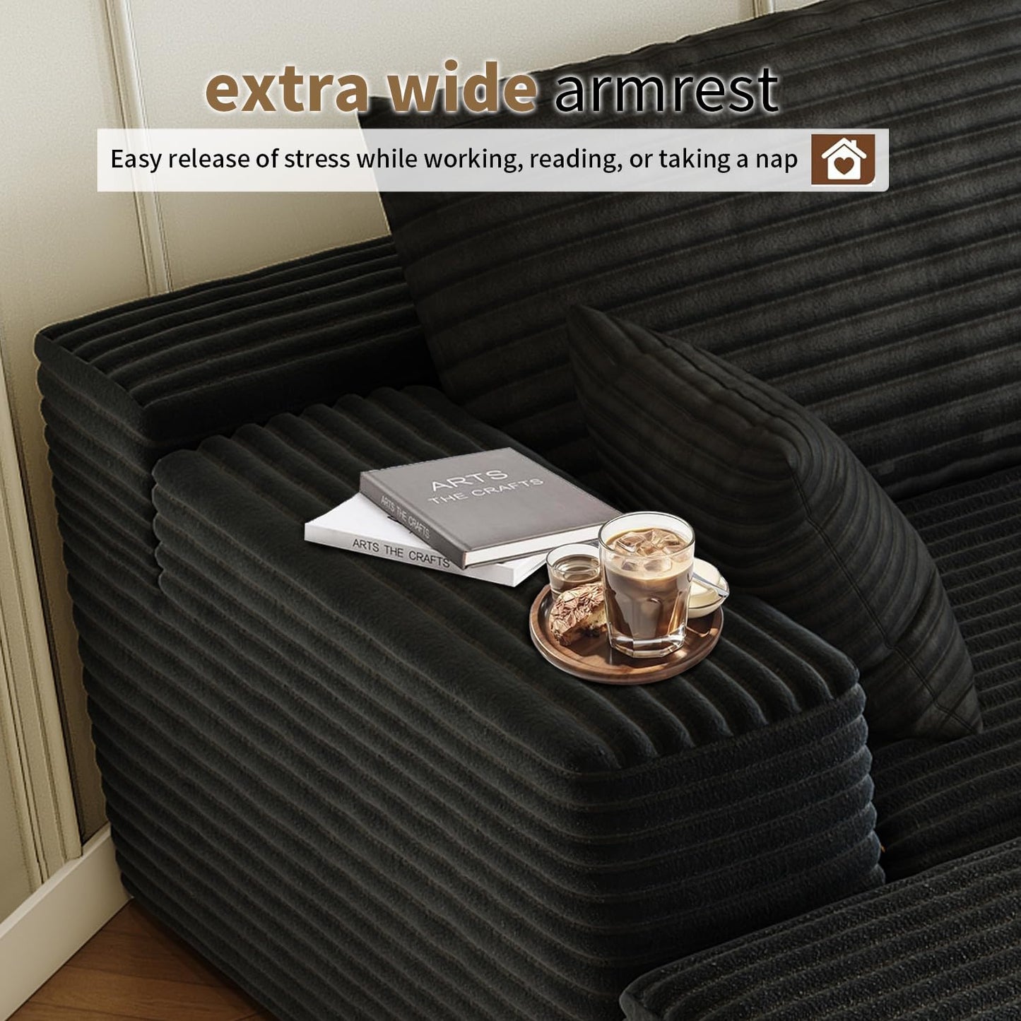 107.5" Cloud Modular Sectional Sofa Couch with L-Shape Chaise,Modern Minimalist Upholstered Couches for Living Room Bedroom,Deep Seat Corner Couch，No Assembly Required (Black,Left Facing Chaise)