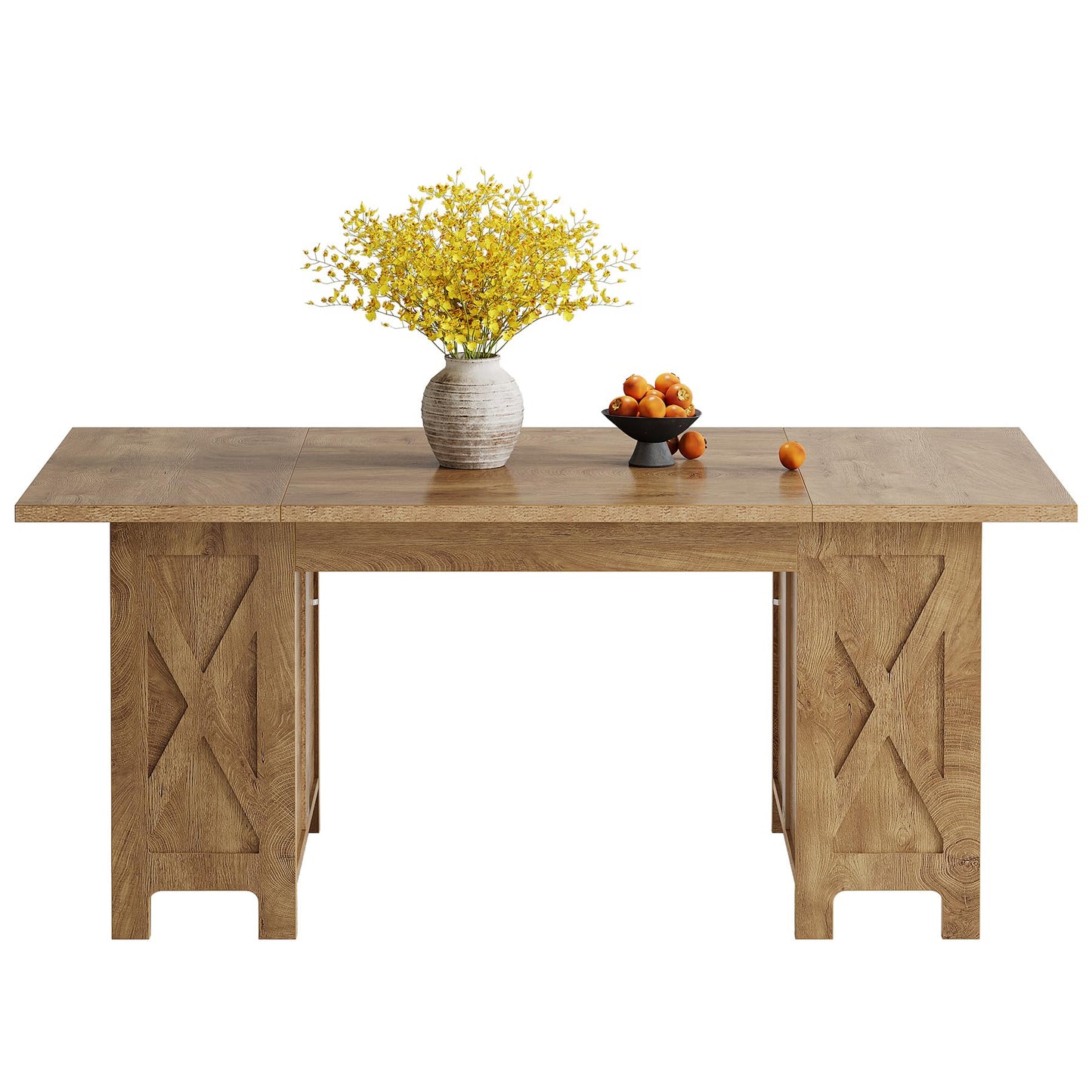 Tribesigns 63" Farmhouse Dining Table with Storage, Rectangular Wooden Kitchen Dinner Table for Dining Room, Living Room, Fit for 2-4 People, Rustic Brown