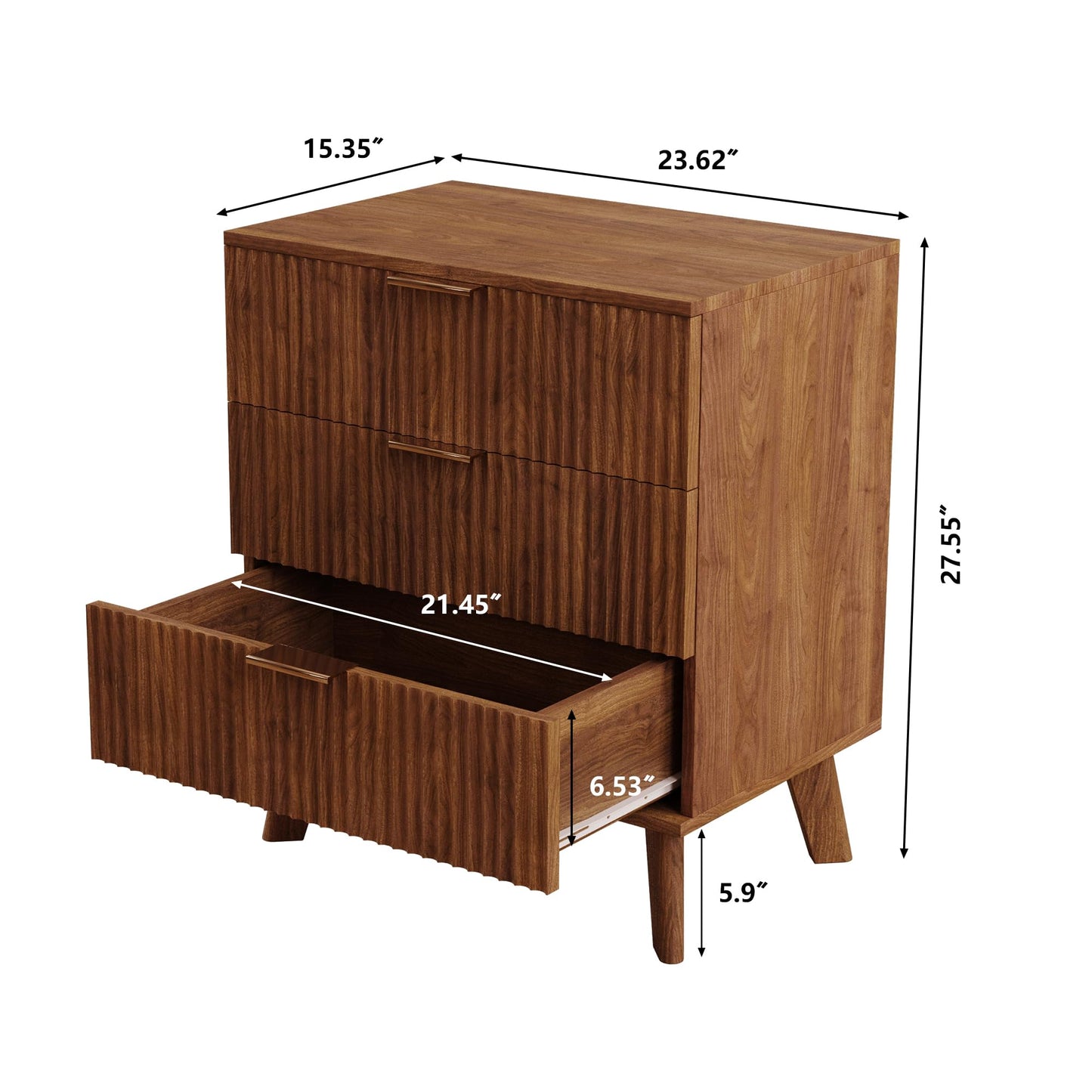 XUZENEST Fluted 3 Drawer Dressers, Modern Closet Dressers Chest of Drawers, Wood Storage Dresser Chest of Drawers Organizer for Bedroom Living Room Hallway Closet, Walnut, 2 Sets