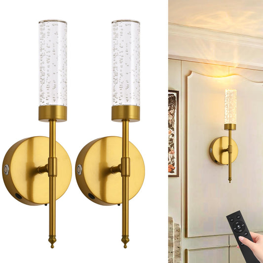 TPSHPTS LED Wireless Wall Sconce with Remote Control (Set of 2), USB Rechargeable Battery Operated Wall Lamps, 3 Colors Dimmable Wall Lights for Bedroom Hallway, Gold