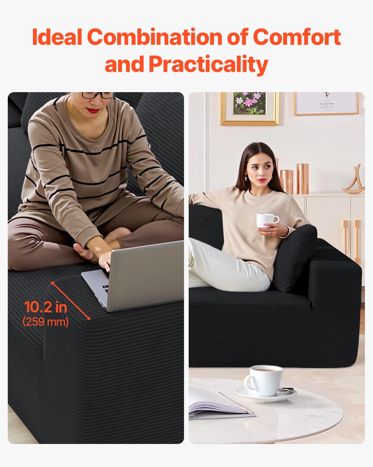 VEVOR Modular Sectional Sofa, Sectional Couch for Living Room, L Shaped Sofa with High Rebound Sponge, Cloud Couch with Cushion for Living Room, Apartment, Black