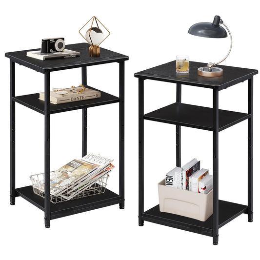 WLIVE End Tables Living Room Set of 2, Black End Table for Two, Narrow Side Table for Bedroom, Home Office, Small Spaces, 3-Tier End Table for Couch, Sofa, Bed