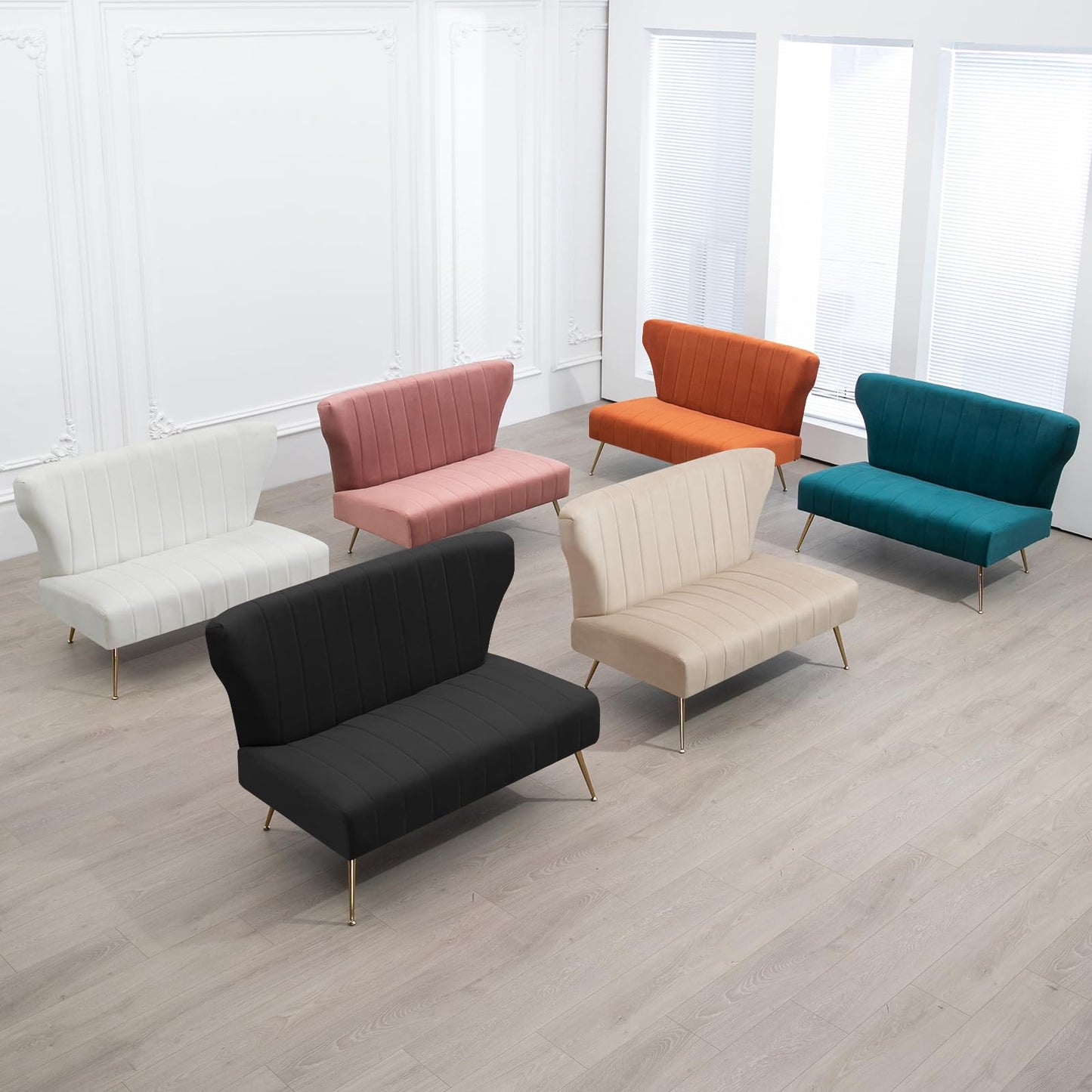 WQSLHX 50’’ Velvet Modern Armless Loveseat Sofa, Upholstered Small Wingback Couch Sofa with Golden Metal Legs, 2 Seater Tufted Couch for Bedroom, Apartment Small Space