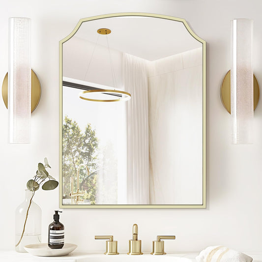 WallBeyond Wall Mirror Mounted Decorative 18x24 Inch, Arched Traditional Vintage Ornate Baroque Frame Wall-Mounted Mirror for Bathroom, Bedroom, Living Room, Entryway, Antique Gold