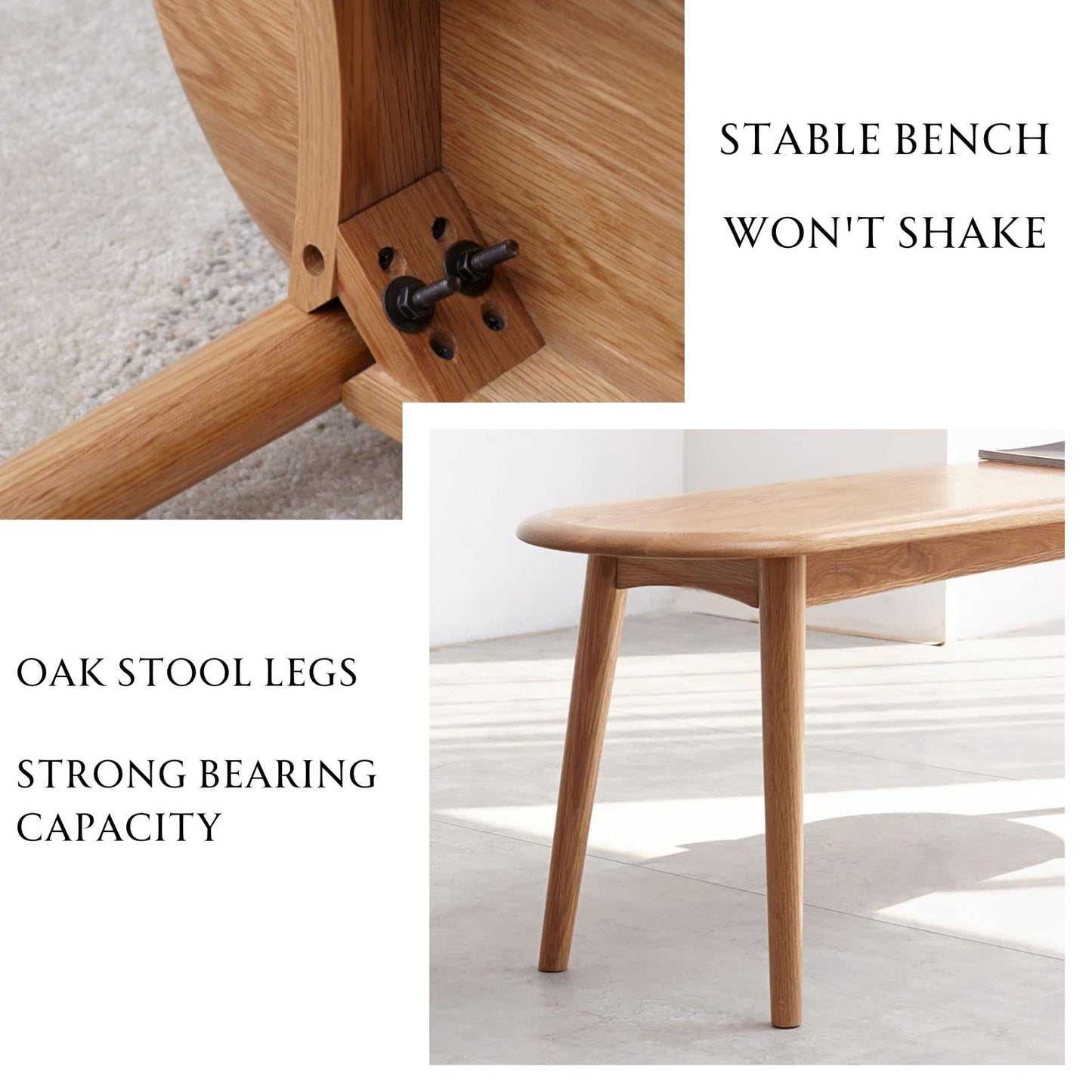 Wayshome 100% Solid Oak Dining Bench, Wood Bench for Bedroom End of Bed with Rounded Corners, Entryway Benches for Dining Room, Kitchen, Living Room (Natural Oak, 39.4")