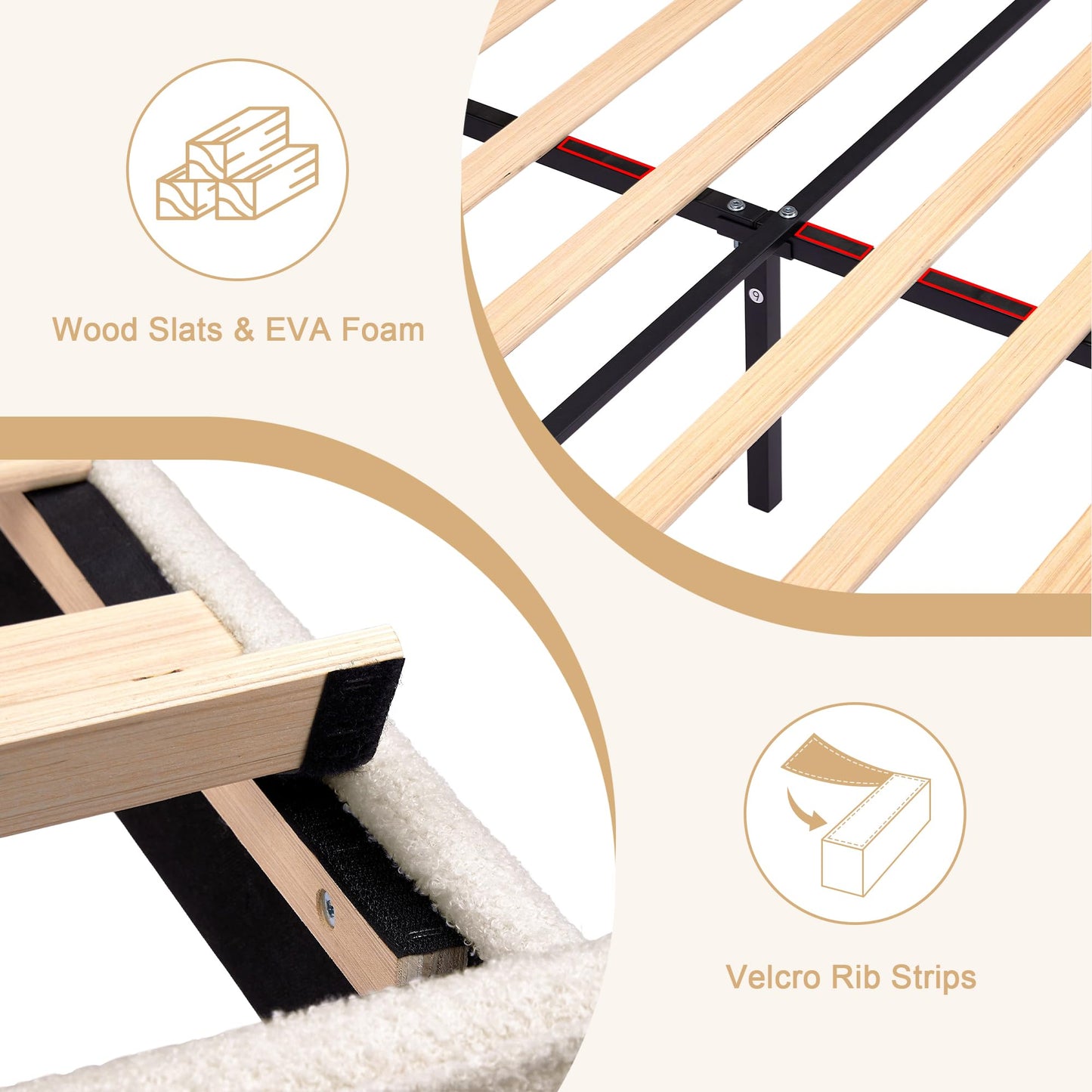 VECELO Twin Bed Frame Upholstered Platform Bed Frame with Height Adjustable Teddy Fabric Headboard, Strong Wood Slats Supports 7.9'' Under Bed Space Noise Free No Box Spring Needed, Cream