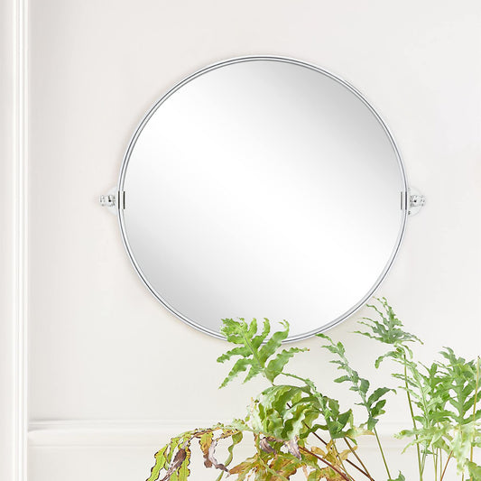 TEHOME Round Pivot Bathroom Mirror Chrome Circle Metal Framed Tilting Vanity Mirrors for Wall