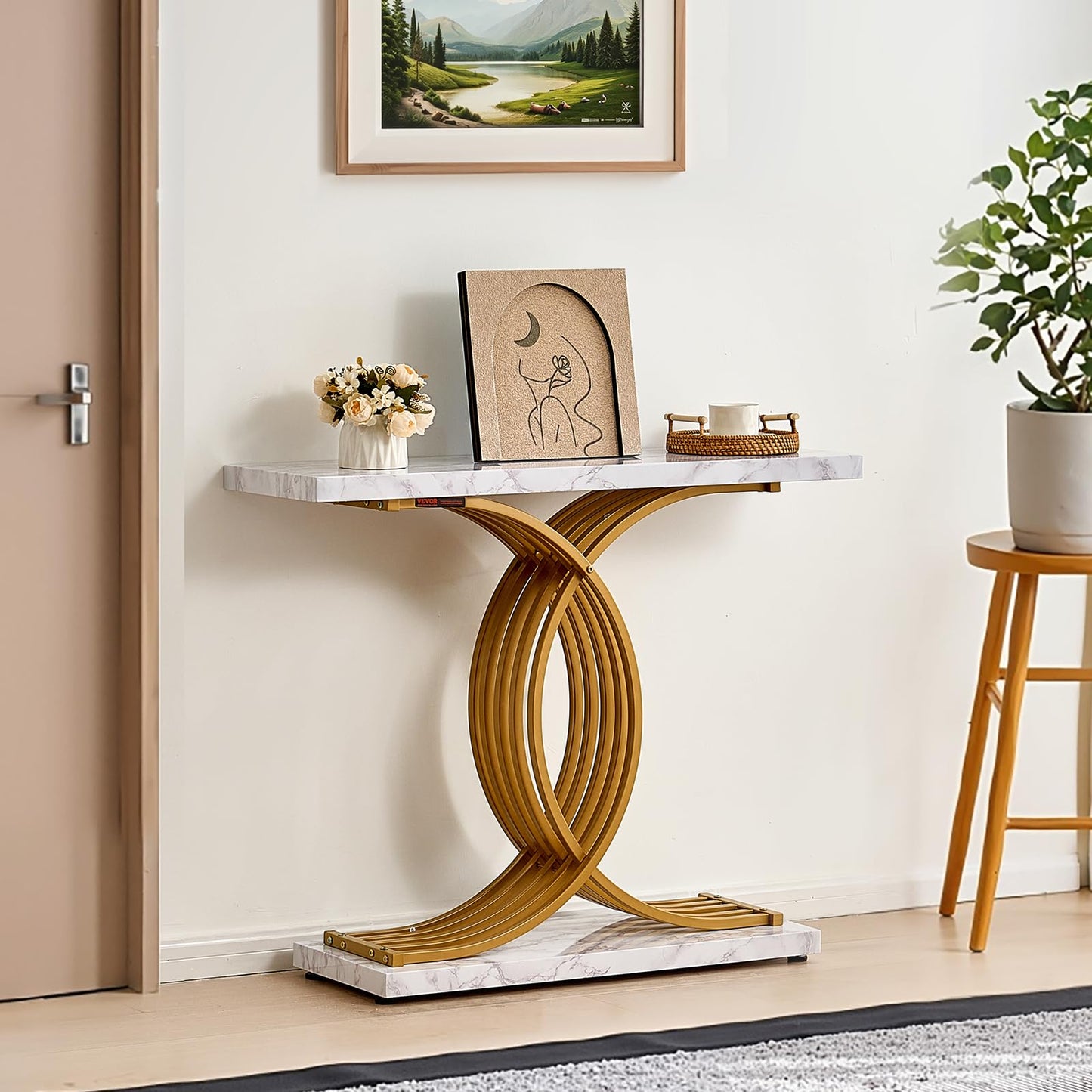 VEVOR Entryway Table, 39.4 Inch Gold Console Table, Narrow Console Table with Metal Frame, Modern Console Sofa Table for Living Room, Entryway, Hallway