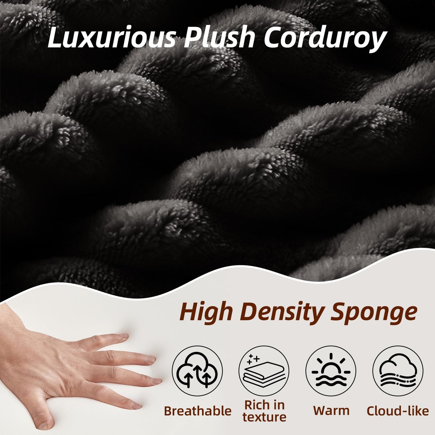 104 Inch Cloud Sectional Couch with L-Shape Chaise,Modern Upholstered Couches with Deep Seat,Corduroy Sponge Compressed Sofa for Living Room,No Assembly Required (Black)