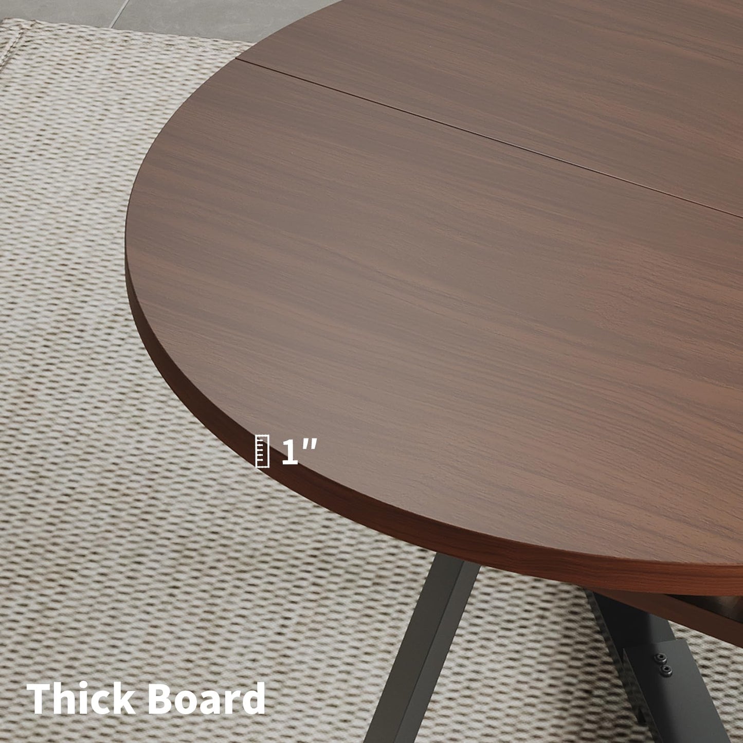 45.3" Walnut Round Dining Table Set with 4 Chairs – Mid-Century Modern Small-Space Kitchen & Dining Room Furniture for Apartment or Breakfast Nook (Walnut – Storage Table + 4 Black Chairs)