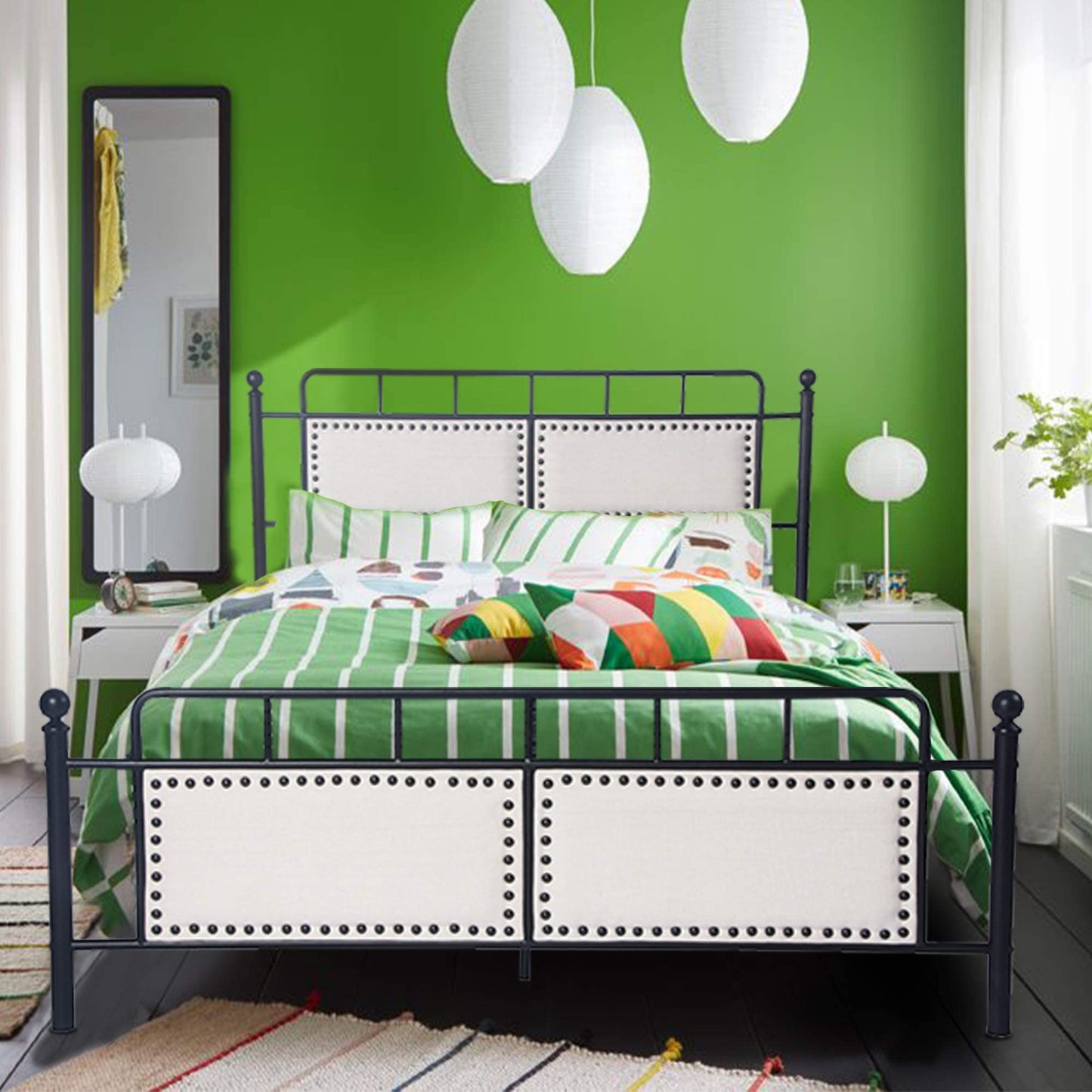 Vilobos 12 Inch Platform Metal Modern Bed Frame with Headboard and Side Rails,No Box Spring Needed,Full