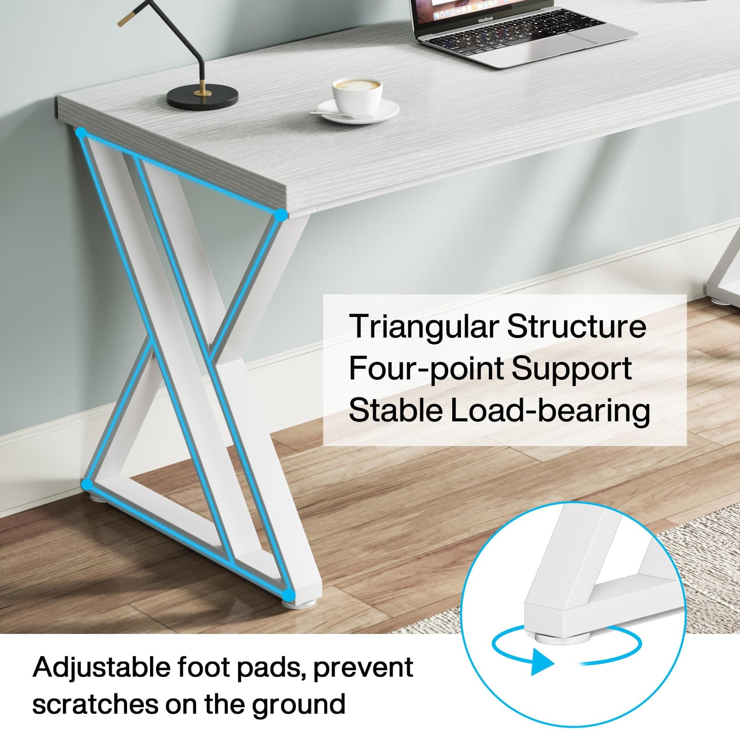 Tribesigns Writing Computer Desk, 55 inch Heavy Duty Study Desk with Z-Shaped Metal Leg, Modern Simple Home Office Computer Desk, White