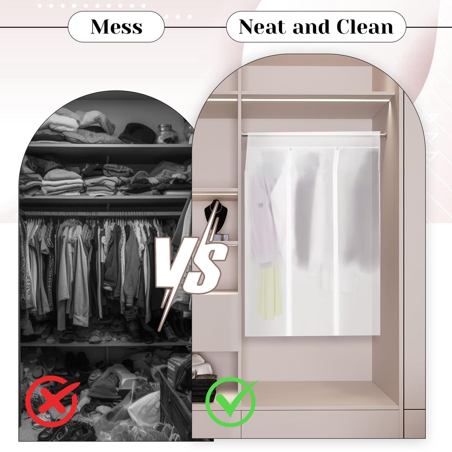 2 Pack 50'' Garment Rack Cover with Zipper, Large Translucent Frosted Garment Bags for Hanging Clothes, Open Closet Cover Clothing Storage Bag for Hanging Dress, Coat, Shirt, Suit