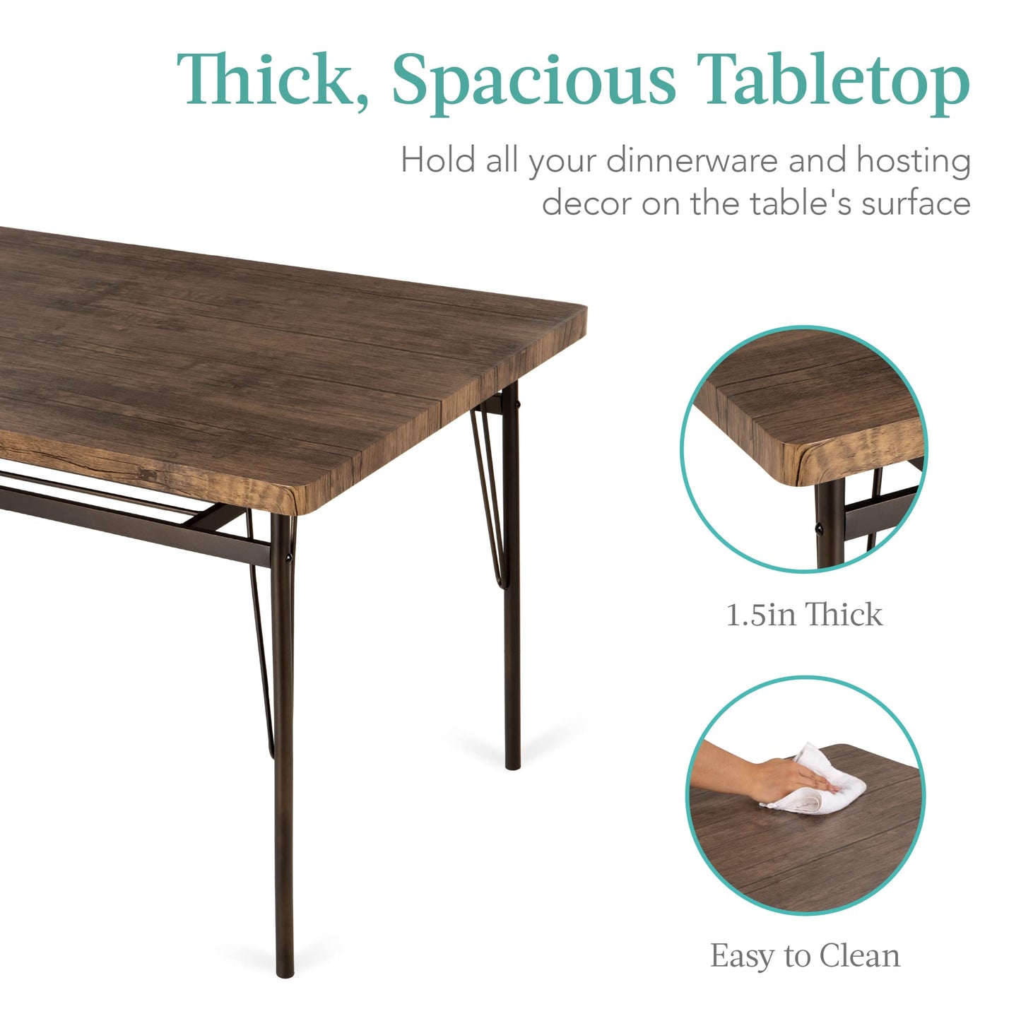 Best Choice Products 6-Piece 55in Modern Dining Set for Home, Kitchen, Dining Room w/Storage Racks, Rectangular Table, Bench, 4 Chairs, Steel Frame - Brown