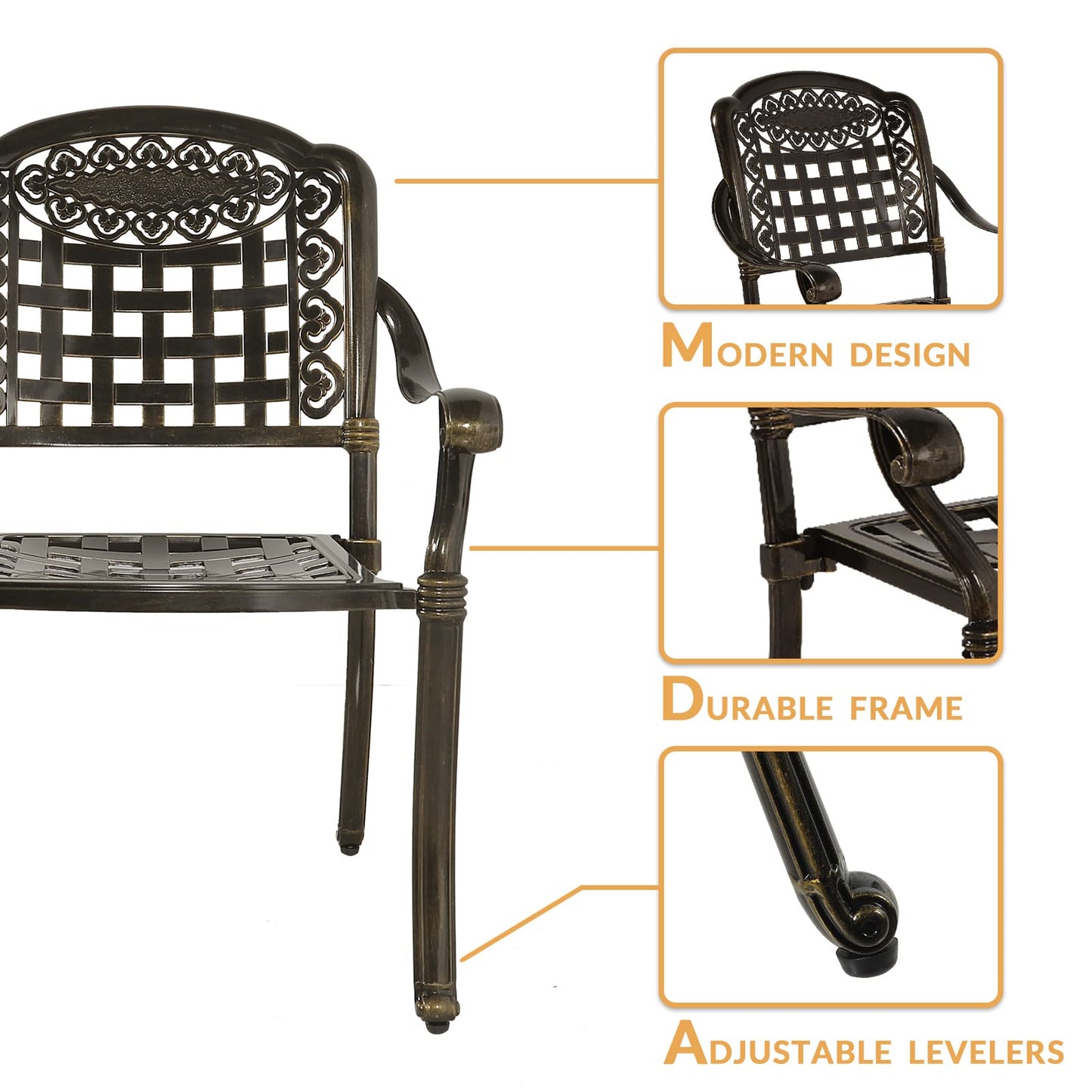 W WARMHOL 3-Piece Outdoor Patio Dining Set, All-Weather Cast Aluminum Patio Furniture Set for Backyard Garden Deck with 2 Chairs and 31” Round Table, 2" Umbrella Hole