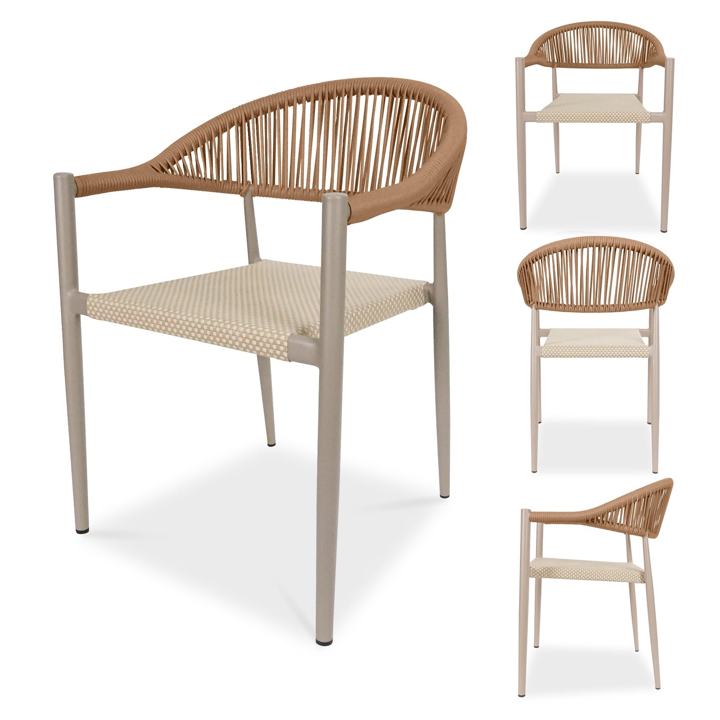 TWT Patio Chairs Set of 4 Outdoor Stackable Dining Chairs for All Weather, Breathable Textilene Garden Outdoor Furniture for Backyard Deck, Light Brown