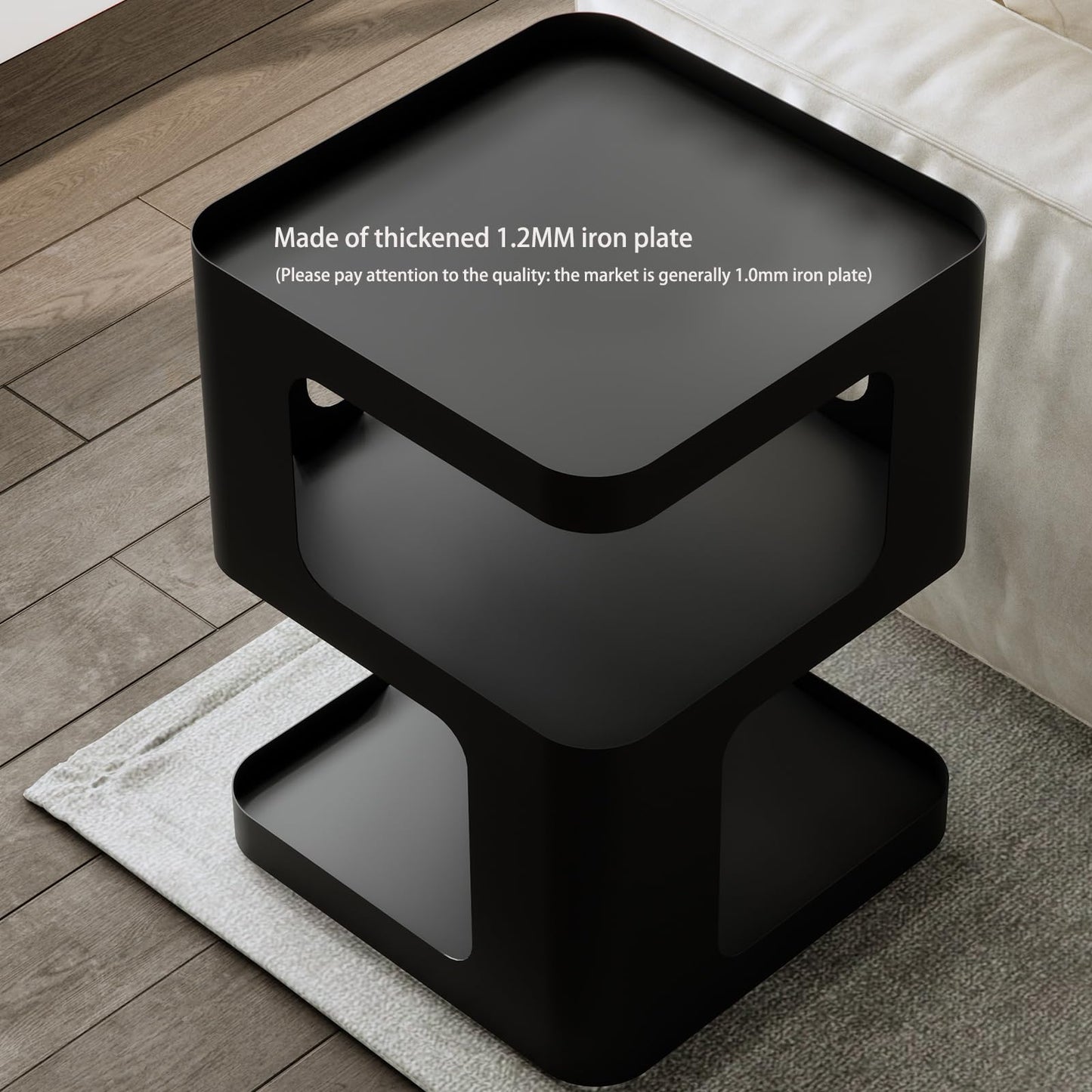 ZHBHYZ Side Table,Modern end Table,Unique nightstand,Bedside Table,Black Metal Night Stand with Storage,Accent Side Table for Couch,Bedroom,Living Room.No Assembly Required