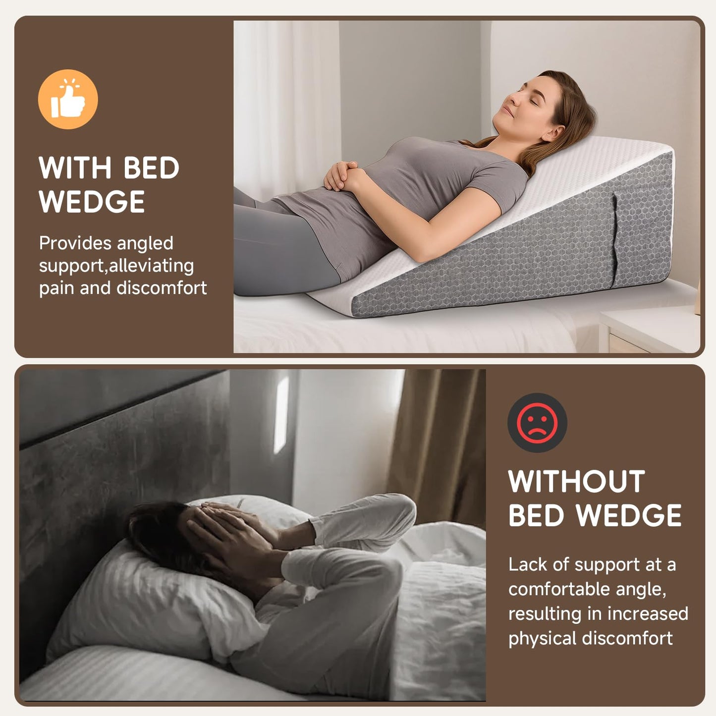 TBXONMOW Wedge Pillow for Sleep Apnea Bed Wedge Pillow Headboard Set for After Surgery,Sleeping,Gerd Acid Reflux Relief,Back Pain Relief Triangle Pillow for Adult,Neck Pain,Anti Snoring,Back Support