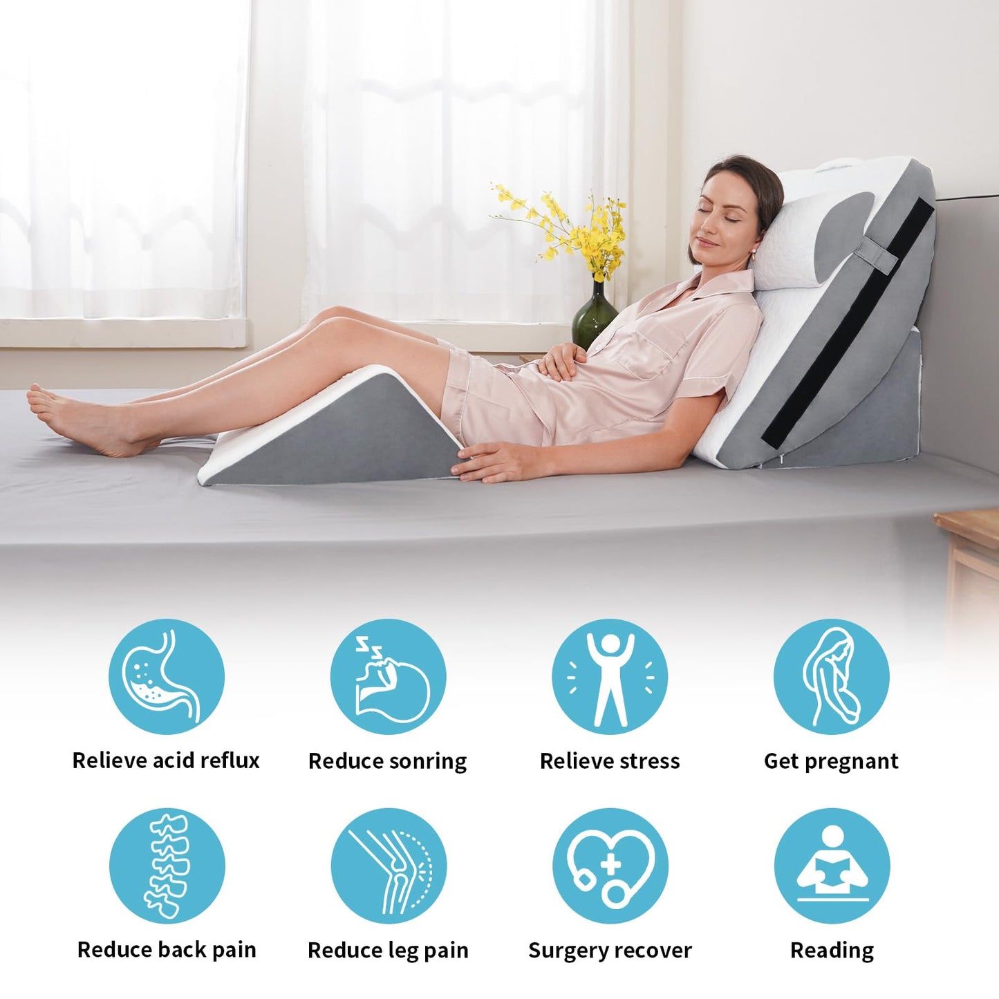 Maigaoukus 6PCS Orthopedic Bed Wedge Pillow Set for After Surgery – Adjustable Memory Foam Body Positioners for Leg, Knee, Back Pain Relief, Elevated Pillows for Adult Sleeping Acid Reflux