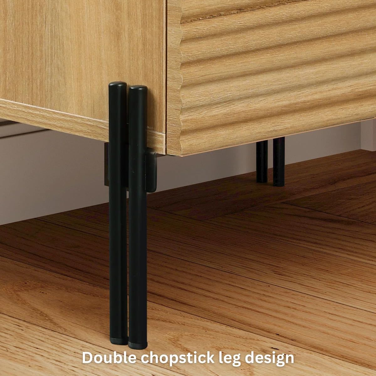 WAMPAT Fluted Nightstand with Charging Station,19.1" W Mid Century Modern Night Stands, Wood Side End Table with 2 Drawers, Wood Bedside Table with Metal Legs for Bedroom,Living Room, Oak (1)