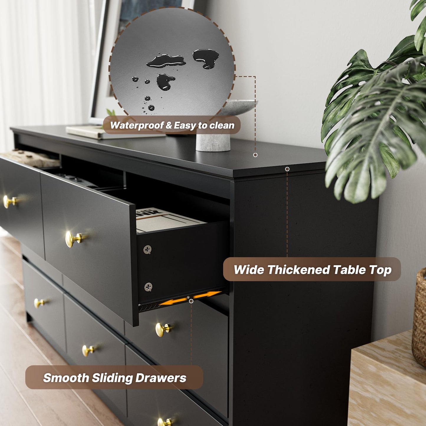 Tradare 9 Drawers Dresserfor Bedroom, 59" Wide Modern Chest of Drawers with Ample Storage, Dresser TV Stand, Wooden Storage Organizer for Living Room, Hallway, Black