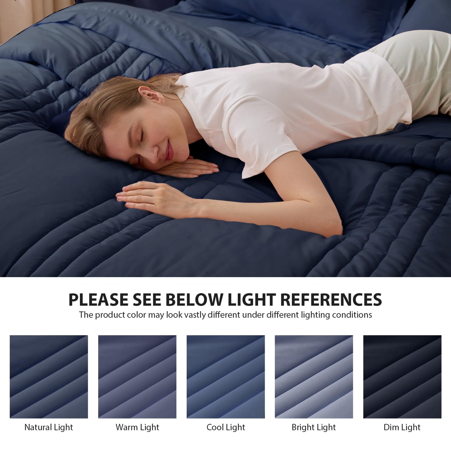 Velorose Queen Comforter Set Navy - Bed in a Bag Queen Size 7 Pieces, Soft Bedding Set for All Seasons, Premium Queen Comforter Set with Comforter, Sheets, Pillowcases & Shams