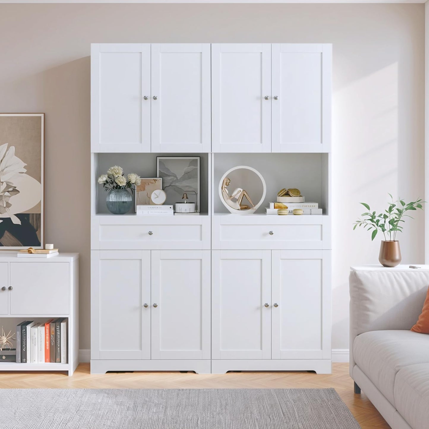 Tall Bathroom Storage Cabinets with Drawer, Modern Linen Cabinet with Doors & Shelves, 67"H Tall Storage Cabinet Freestanding for Bathroom, Living Room, Kitchen & Pantry, Laundry, Narrow Corner, White