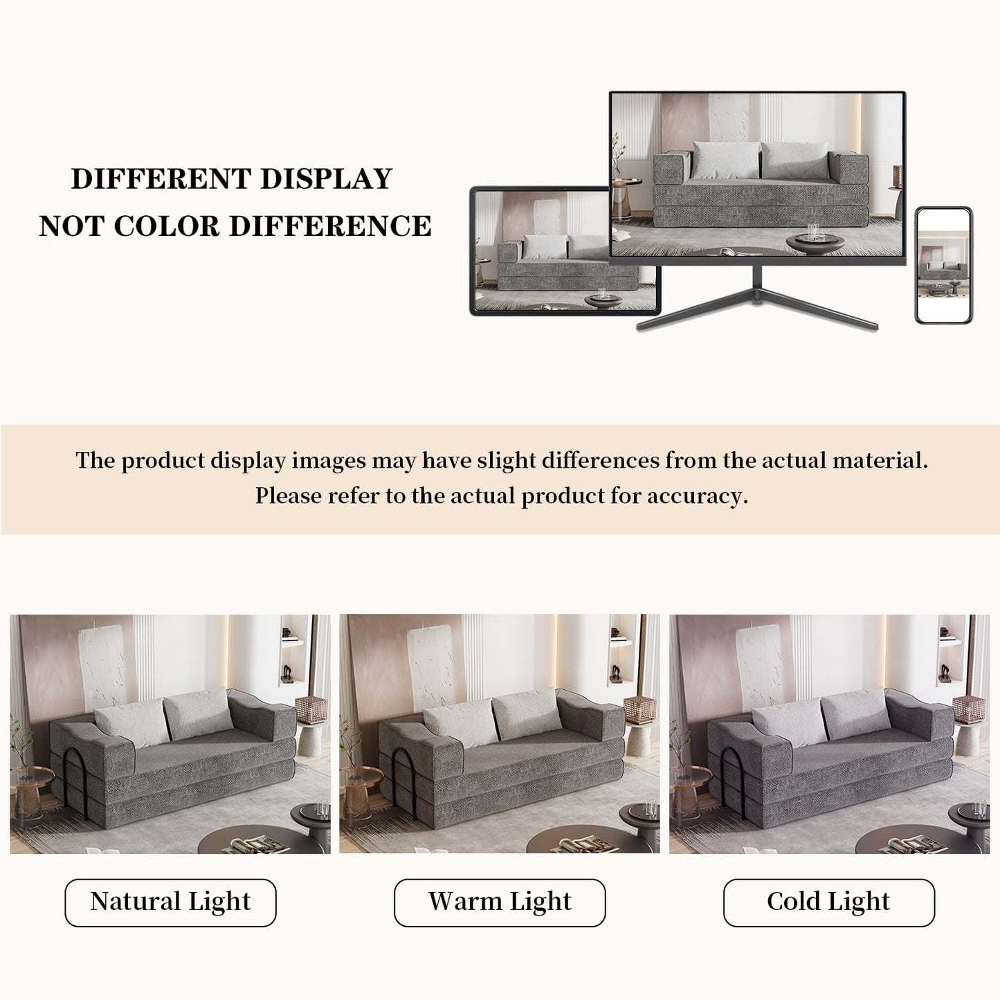 80" King Size Convertible Sofa Bed Sleeper, Foldable Futon Couch with Memory Foam & 2 Pillows, Chenille Fabric Modular Loveseat for Small Spaces, Apartment, Living Room, Studio (Gray, 80in)