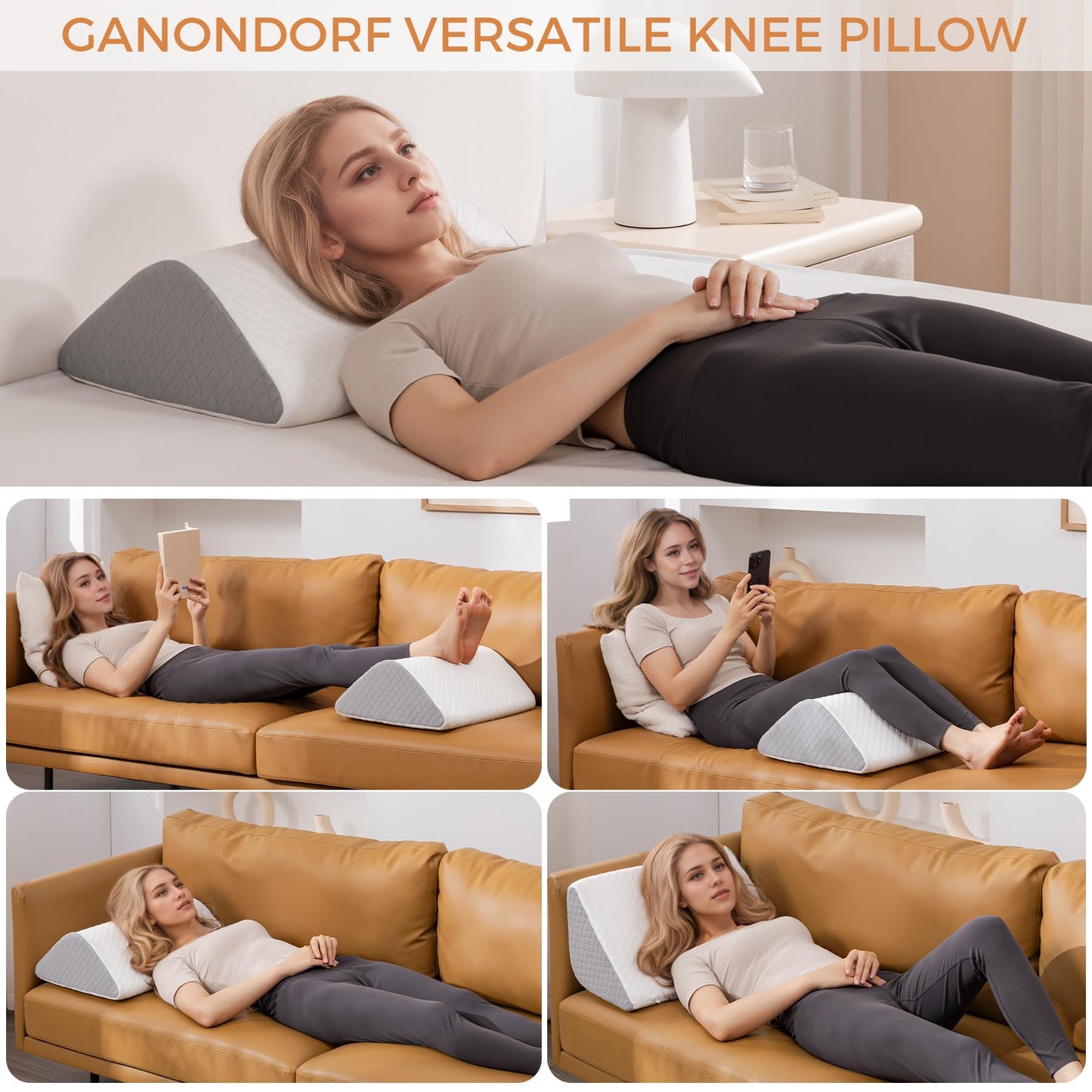Knee Wedge Pillow 6.3'' for Post-Surgery Recovery - Leg Elevation Support for Sleep Position,Alleviating Lower Back & Hip Pain Enhancing Circulation in Ankles Legs Triangle Pillow with Removable Cover