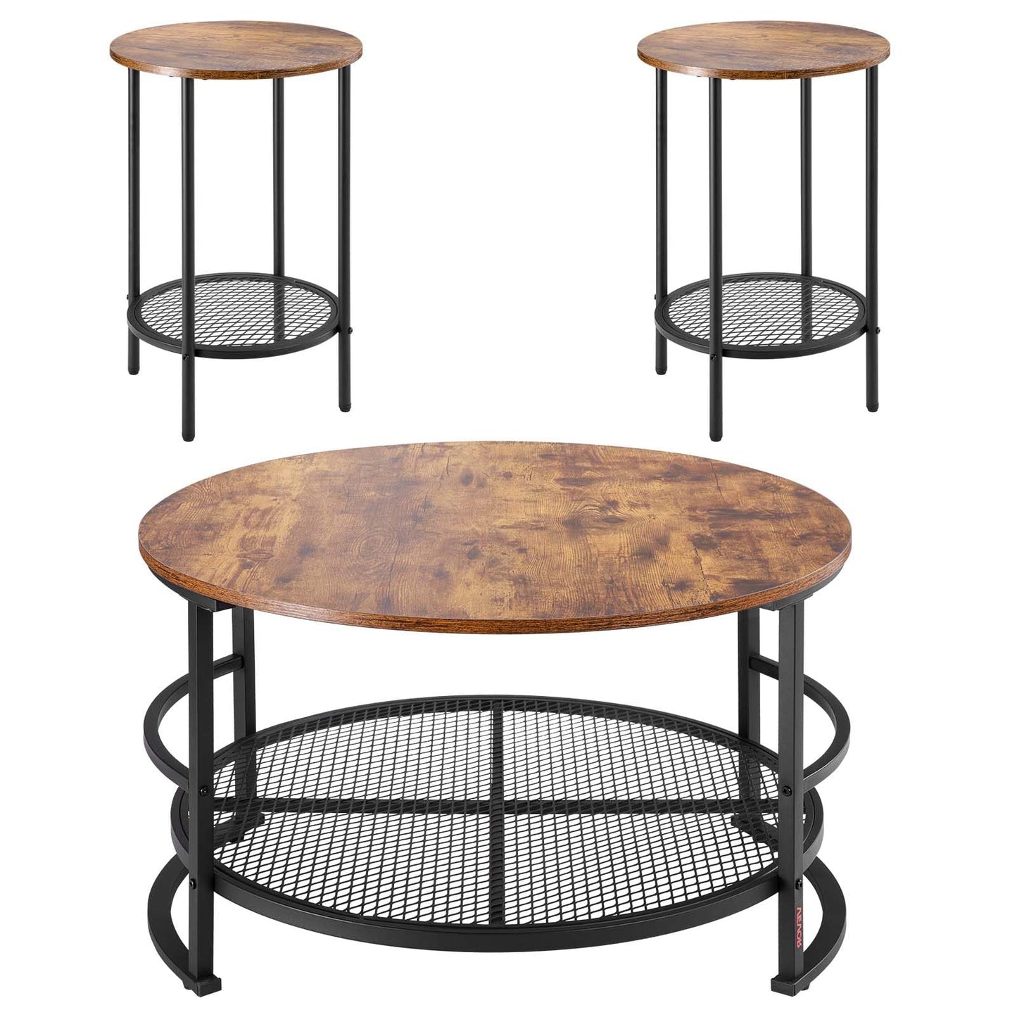 VEVOR 3 Pieces Round Coffee Table Sets, 31.5 in Industrial Living Room Table with 2 End Side Tables, Easy Assembly Coffee and End Tables Sets with Metal Legs, for Office, Living Room and Apartment