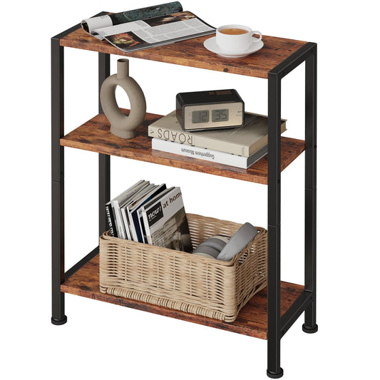 Vantimo 3-Tier Side Table, Small End Table, Sofa Side Table for Narrow Spaces, Slim End Table, Nightstand Table, for Living Room Bedroom Office, Rustic Brown