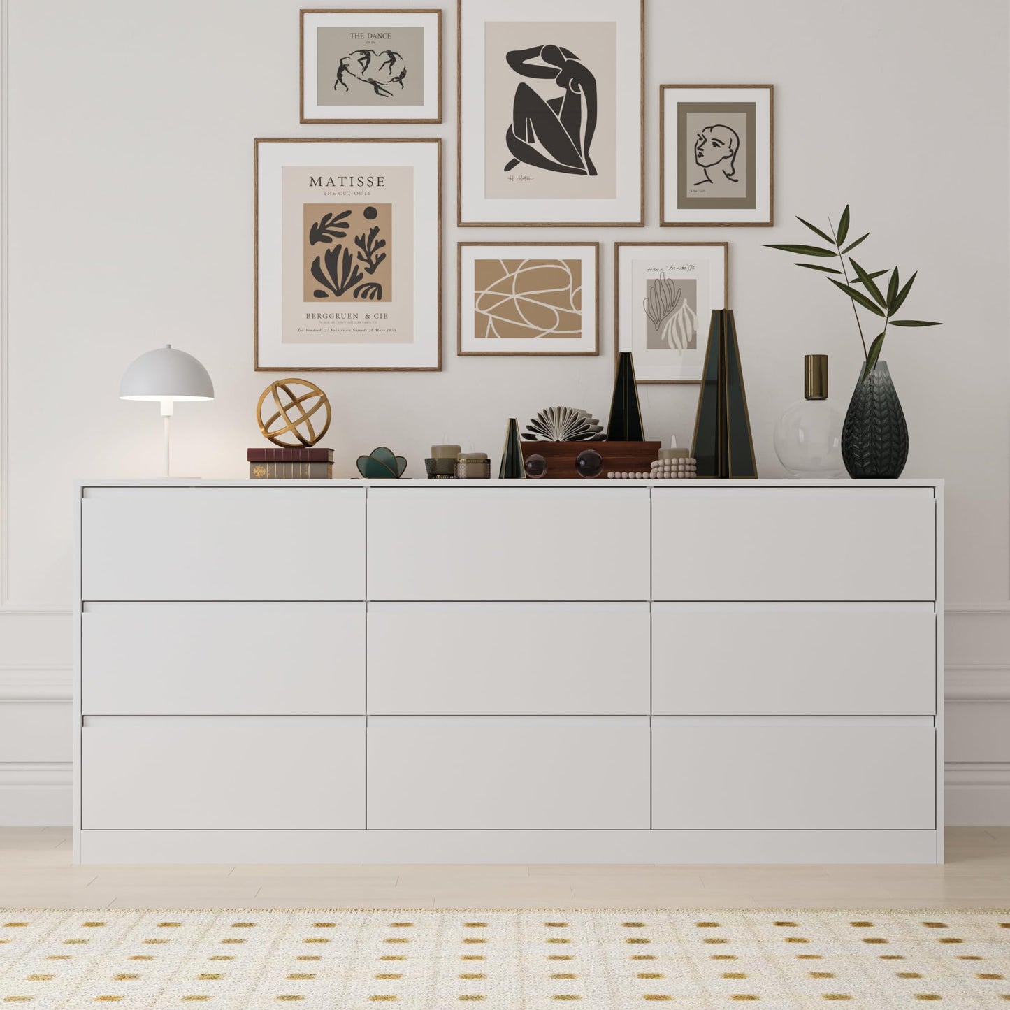 70.9” Dresser for Bedroom with 9 Drawers, Large Modern Chest of Drawers with Deep Drawers, Wide Double Dresser Handle Free, Storage Organizer for Bedroom, Living Room, Hallway (White)