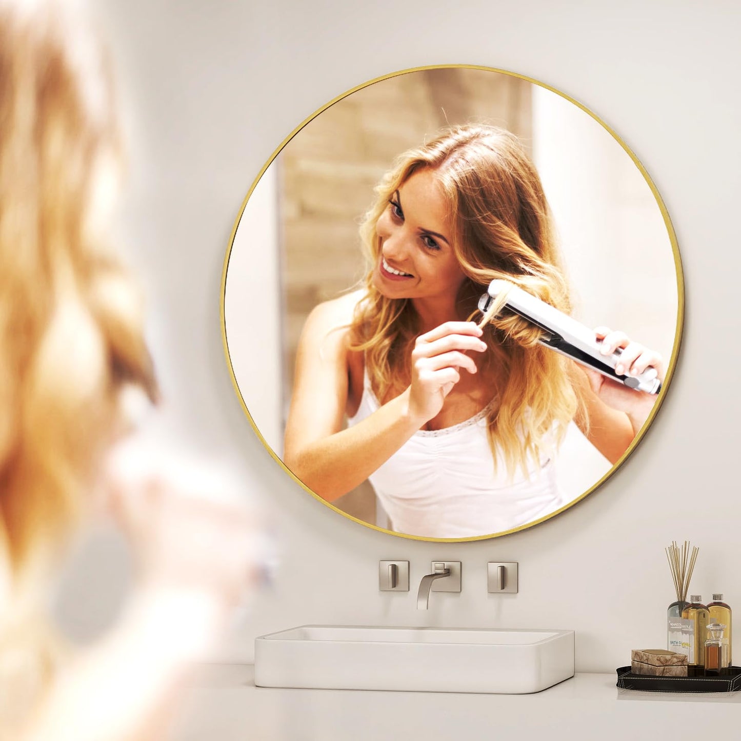 36 Inch Round Bathroom Mirror - Black Wall Mounted Circle Mirror with Metal Frame, Modern Round Hanging Mirror Suitable for Bathroom, Vanity, Entryway, Living Room