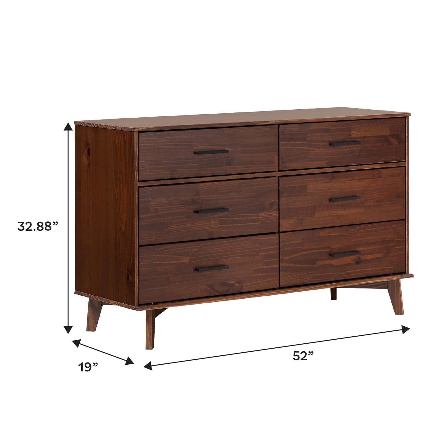 Walker Edison Sloane 6-Drawer Solid Wood Dresser with Metal Handles, 52 Inch, Walnut