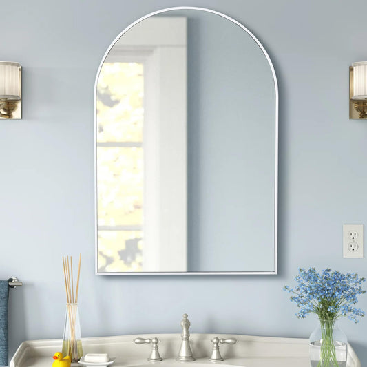 White Arched Bathroom Mirror 20x30 Inch, Wall Mounted Mirrors with Tempered Glass for Bathroom, Bedroom, Living Room or Entryway