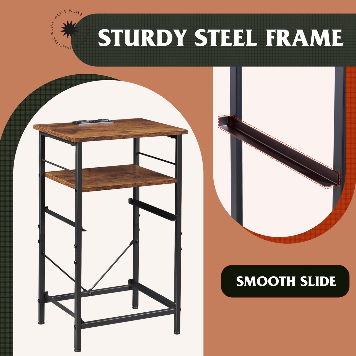 WLIVE Night Stand Set 2, Nightstand with Charging Station, Bedside Tables for Bedroom, Side Table with Fabric Drawers, USB Ports and Outlets, Rustic Brown