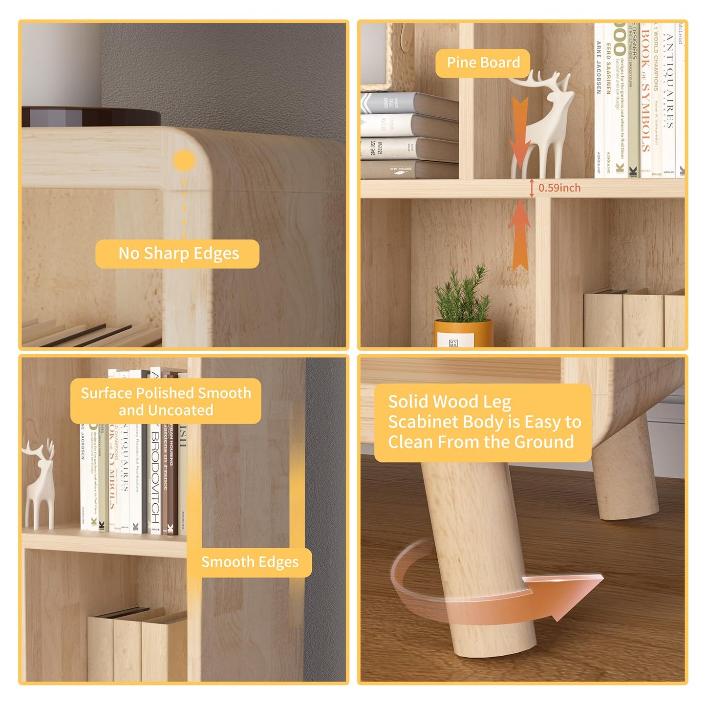 YZU 2-Tier Open Cubes Bookshelf with Legs,7 Cube Storage Organizer, Floor Standing Office Bookcase, Wooden Boho Book Shelves for Furniture, Cubby Storage Organizer for Living Room/Bedroom