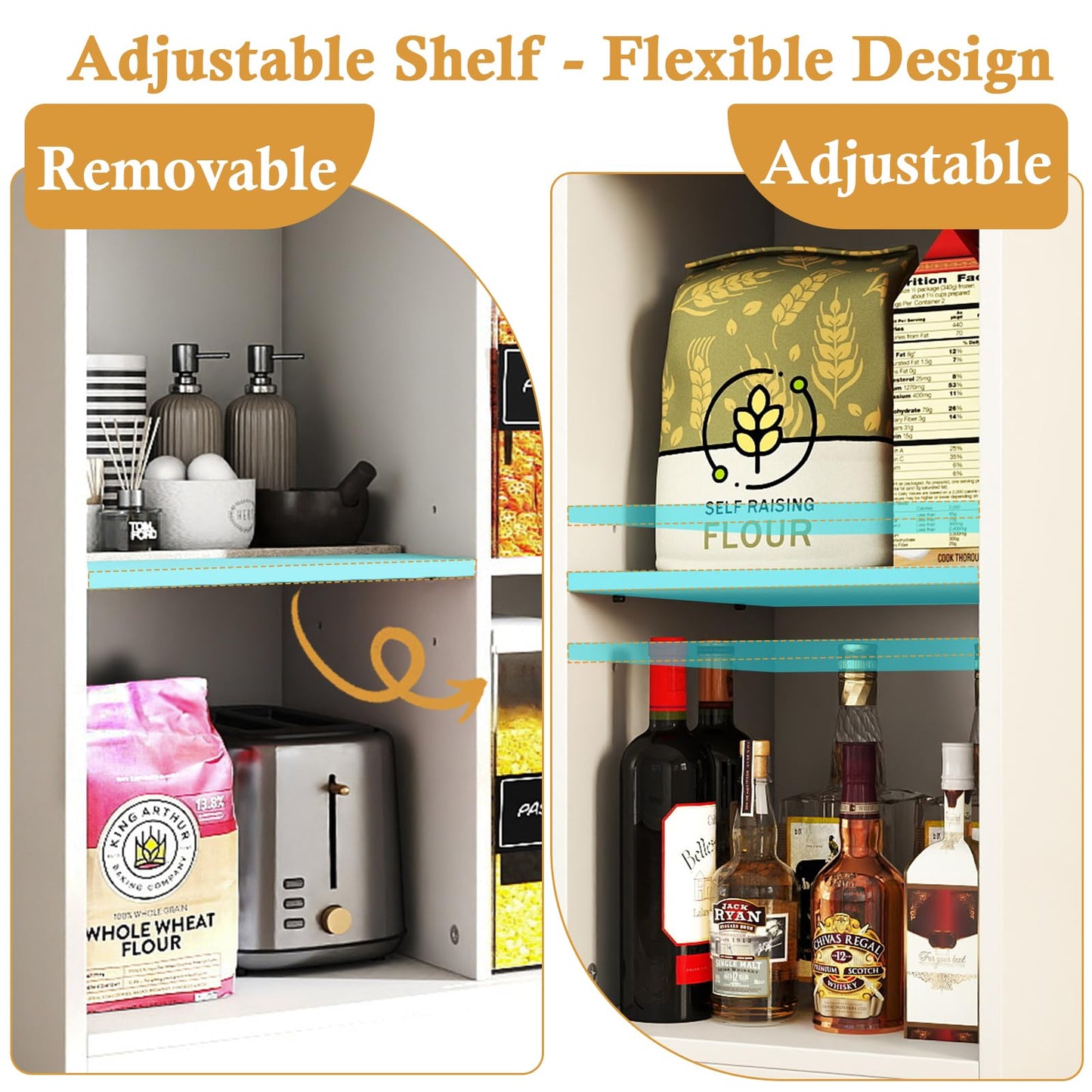 71" Kitchen Pantry Storage Cabinet with Charging Station, Farmhouse Coffee Bar Cabinet with Adjustable Shelves, Tall Hutch Cabinet with Microwave Stand & Wine Rack for Kitchen, Living Room (White)