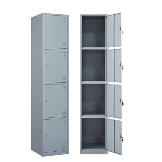 Yizosh Metal Locker for Gym, School, Office, 71" Metal Storage Locker Cabinets for Employees, Students Steel Lockers Four Tier with 4 Doors (Grey)