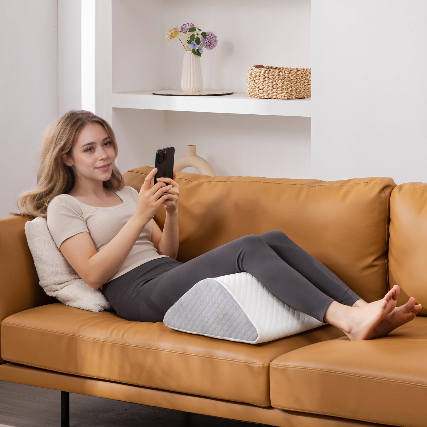 Knee Wedge Pillow 6.3'' for Post-Surgery Recovery - Leg Elevation Support for Sleep Position,Alleviating Lower Back & Hip Pain Enhancing Circulation in Ankles Legs Triangle Pillow with Removable Cover