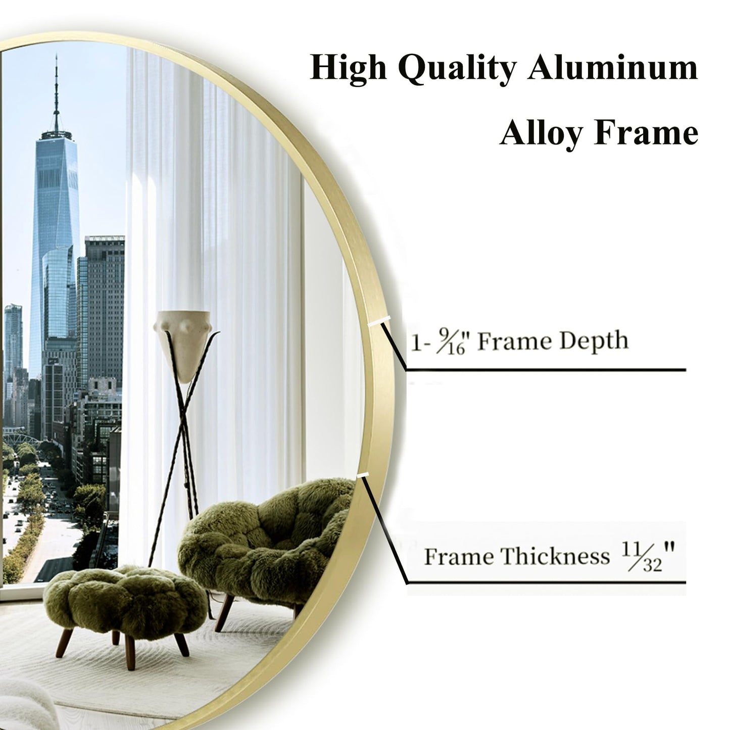 Umzodo Gold Round Mirror 30 inch, Matte Gold Bathroom Mirror for Vanity, Brushed Metal Framed Circular Wall Mirror for Living Room, Hallway, Entryway