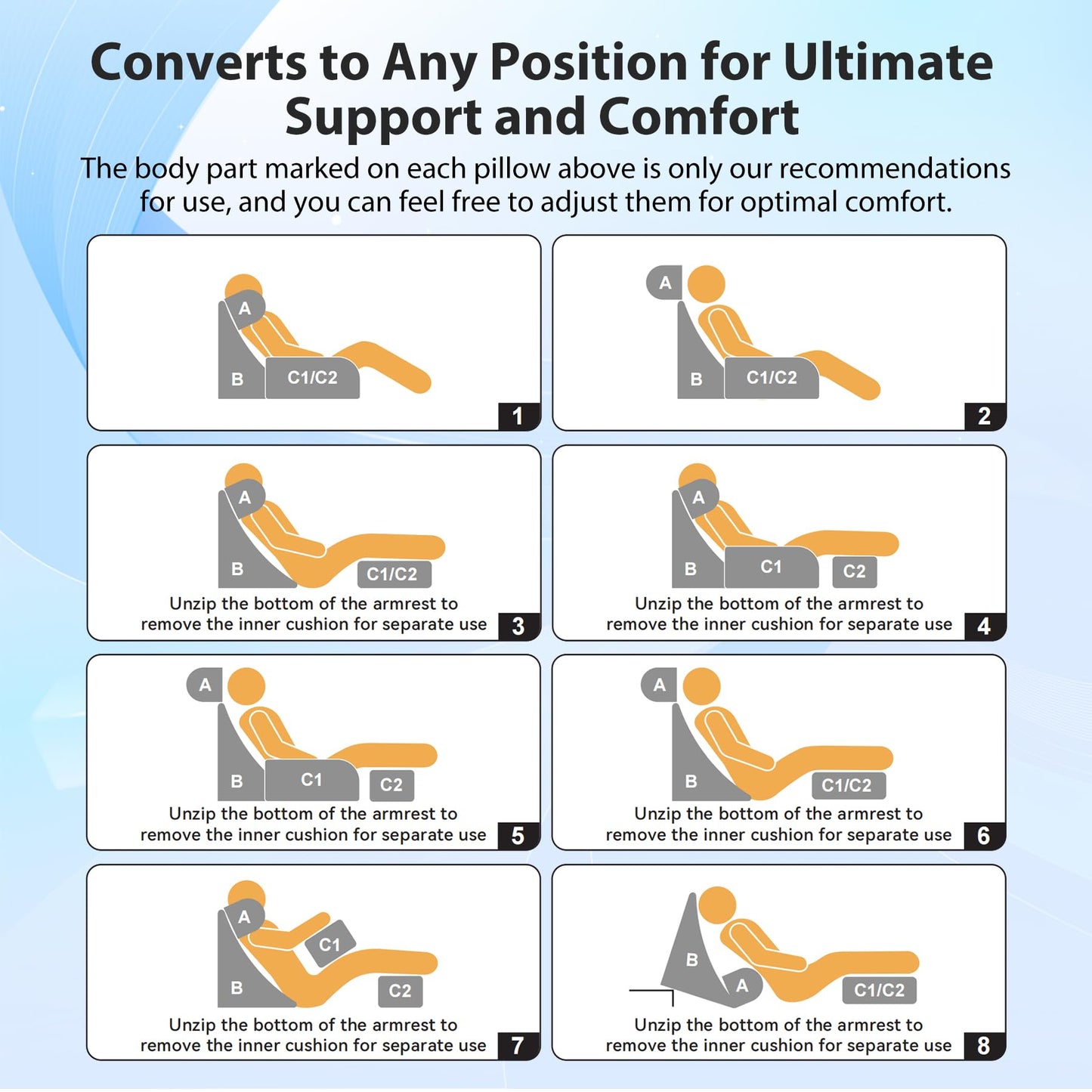 Velorose Reading Pillow for Sitting in Bed Adult, Back Pillow for Bed Sitting up, Backrest Pillow with Arms, Back Support Pillows for Gaming Lounging Watching TV, Medium 19" Grey