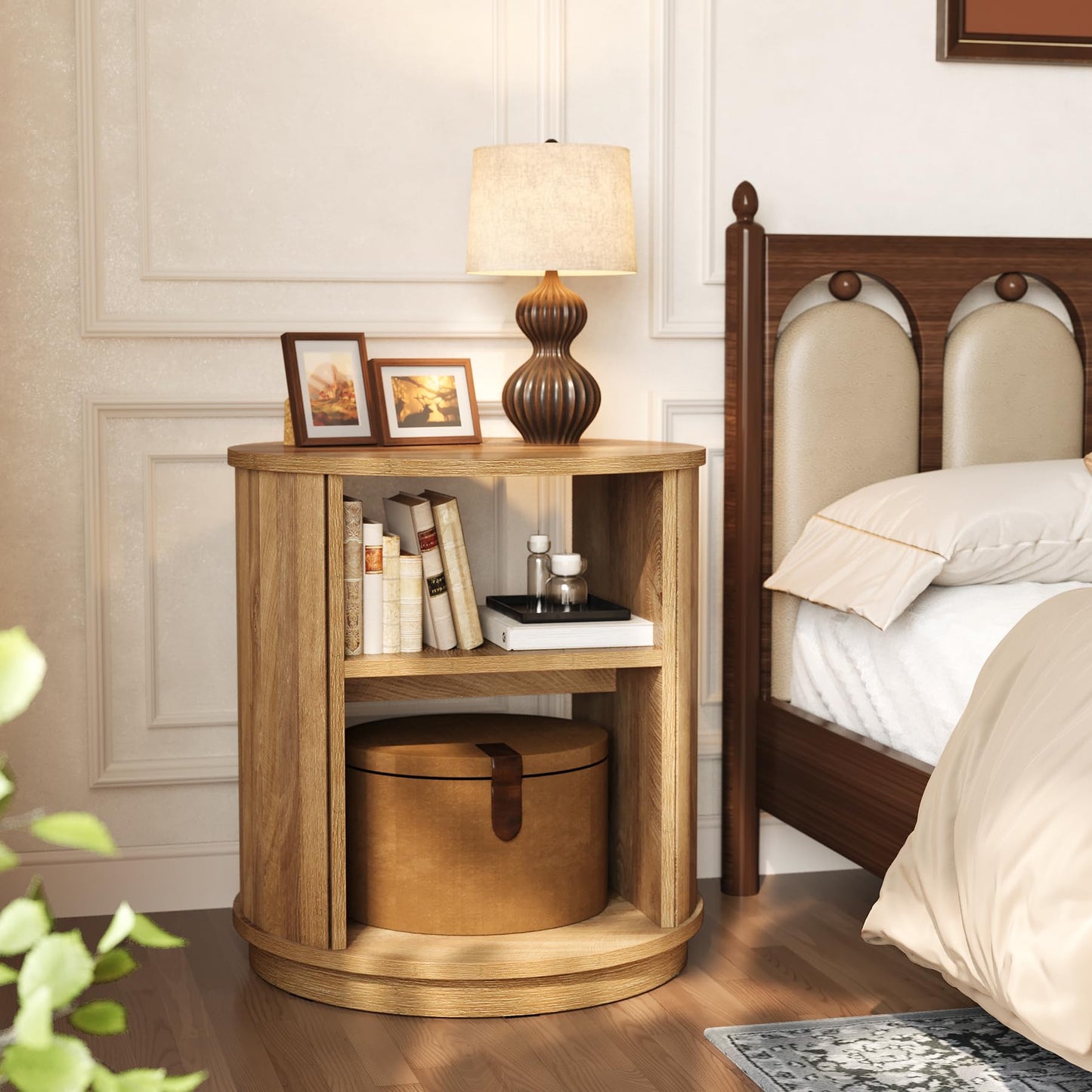 Tribesigns Round End Table Set of 2: 3-Tier Side Table with Storage Shelf, 23.6" Diameter Modern Nightstand or Bedside Stand, Small Sofa Accent Furniture for Living Room, Bedroom, Natural (2PC)