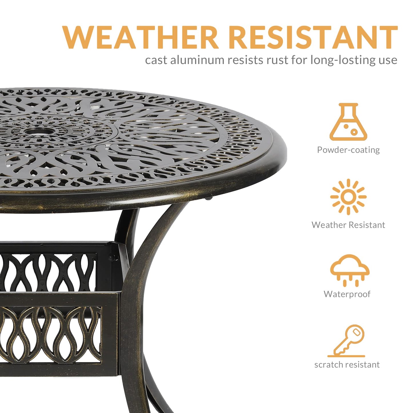 W WARMHOL 3-Piece Outdoor Patio Dining Set, All-Weather Cast Aluminum Patio Furniture Set for Backyard Garden Deck with 2 Chairs and 35.4” Round Table, 2" Umbrella Hole