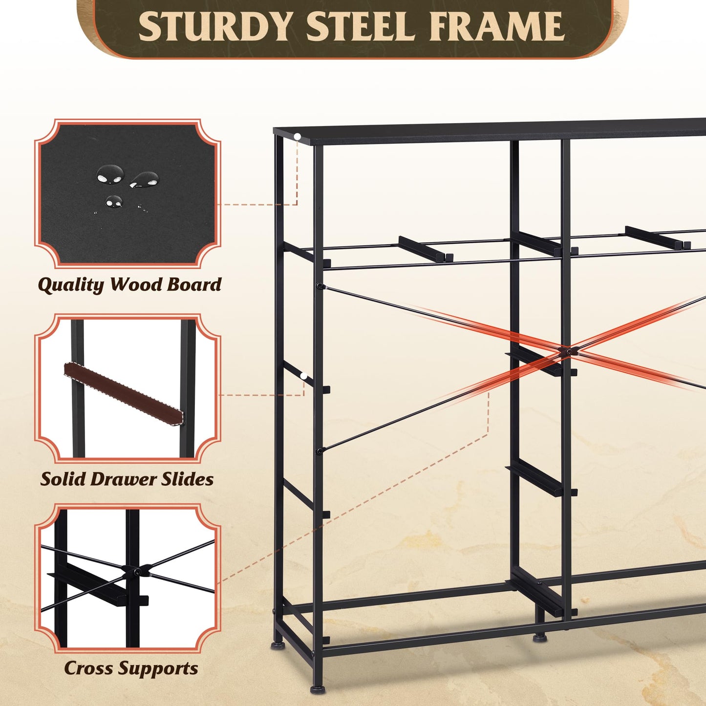 WLIVE Dresser for Bedroom with 10 Fabric Drawers, Tall Chest Organizer Units for Clothing, Closet, Storage Tower with Cabinet, Metal Frame, Wooden Top, Black Dresser for Living Room