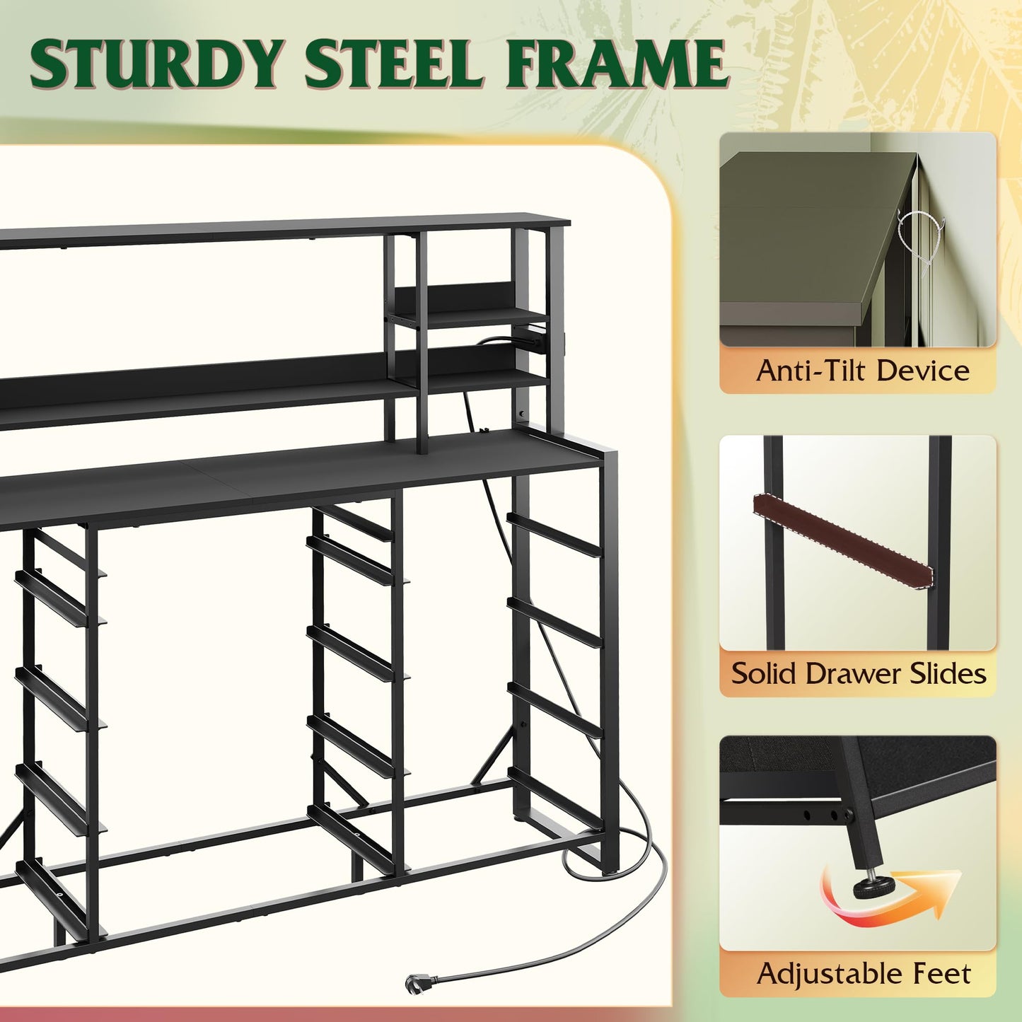 WLIVE 55" W Dresser for Bedroom with 15 Fabric Drawers & 5 Storage Shelves, Tall Black Dresser with Charging Station, Makeup Vanity Desk, Dressing Table, Chest of Drawers for Closet, Living Room