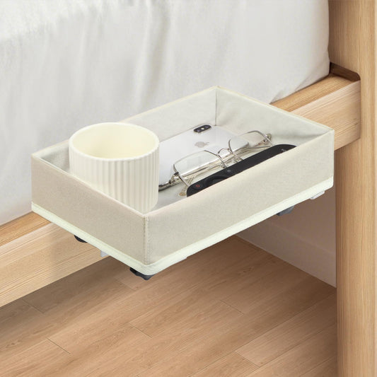 WOMACO Bedside Shelf for Bunk/Loft Bed, College Dorm Room, Top Bunk Bed Side Tray, Clamp On Bedside Remote Control Storage Caddy Cup Holder (Beige, Medium)