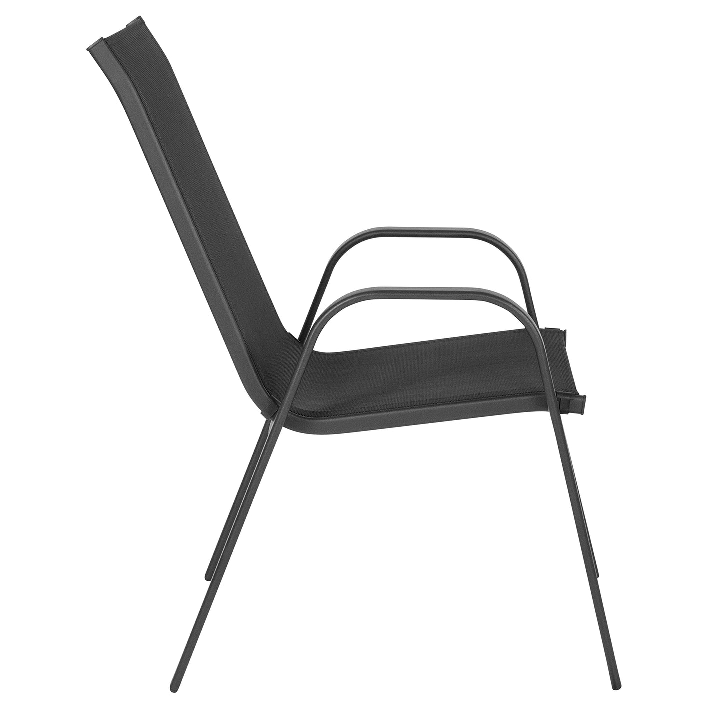 EMMA + OLIVER 5 Pack Black Outdoor Stack Chair with Flex Comfort Material and Metal Frame