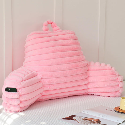 Yaoshuho Large Reading Pillow for Adults, Back Support Pillow for Sitting Up in Bed with Arms, Couch for Lounging Bedrest, Pink