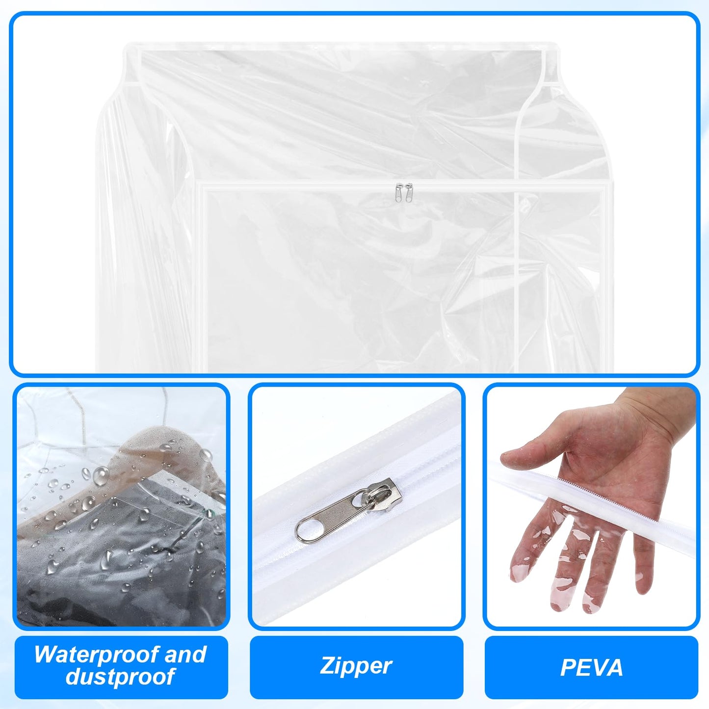 2 Pack Clear Garment Rack Cover Hanging Garment Bag for Closet Dustproof Clothes Rack Cover with Clear Window and Zipper Large Clothing Bags Dress Protector